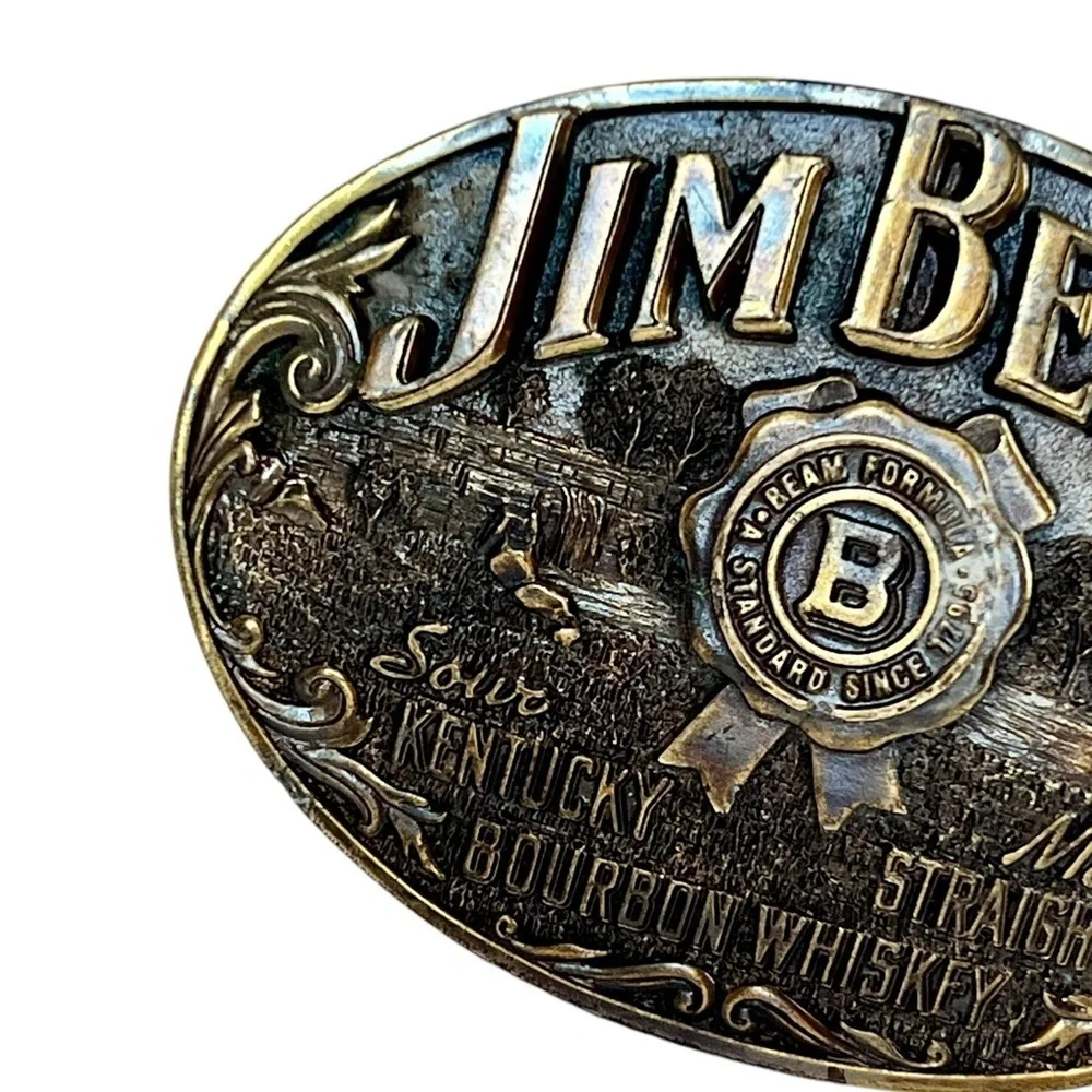 Vintage Jim Beam Sour Mash Whiskey Gold Belt Buckle 1990s Streetwear Western 90s